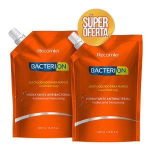 Jabón Bacterion hidratante antibacterial manos liquido x2und x500ml c/u