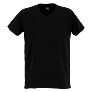 Camiseta algodón hombre negra lisa cuello v