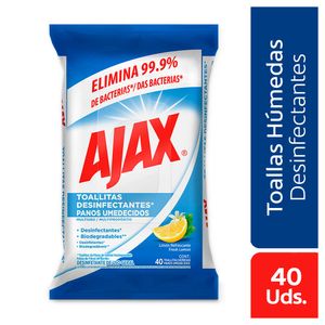 Toallitas Ajax desinfectantes limón biodegradables x40und