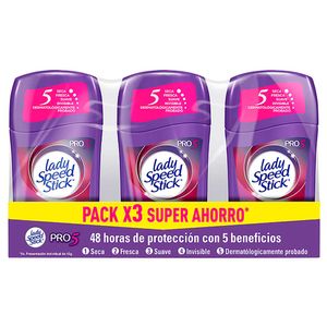 Desodorante Lady Speed Stick Pro 5 barra x3 und x45g c-u