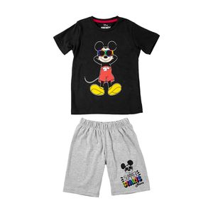 Pijama dos piezas estampado foil tornasolado m/c negro/gris niño jn08  MICKEY