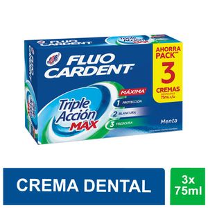 Crema dental Fluocardent frescura max x3und x75g c/u