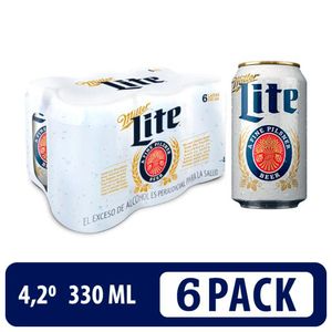 Cerveza Miller Lite Lata 6 Pack x330ml