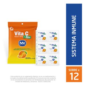 Vitamina C + Zinc MK x500mg naranja sobre 12 tabletas masticables