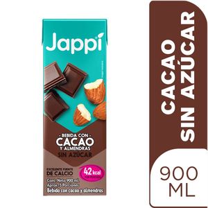 Bebida con cacao y almendras Jappi sin azúcar x900ml