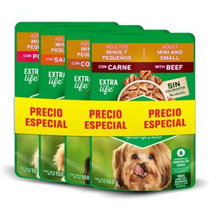 Alimento húmedo para perros Dog Chow minis y pequeños pack surtido x4und x100g c-u