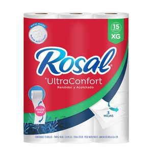 Papel higienico Rosal ultraconfort triple hoja x15 rollos x25m c-u