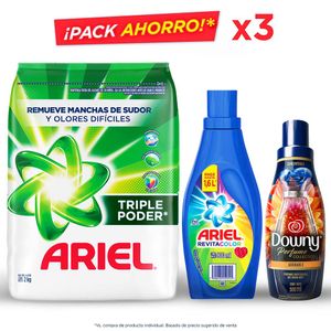 Detergente Polvo Ariel x2kg + Detergente Líquido Ariel Revitacolor x800ml + Suavizante Downy x500ml