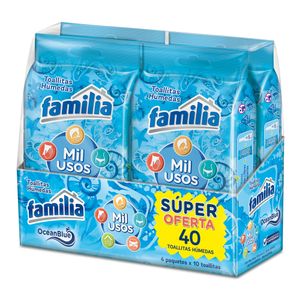 Paños húmedos Familia mil usos x4 paquetes x10und c/u