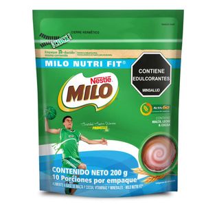Alimento Milo en polvo bajo en azúcar bolsa x200g