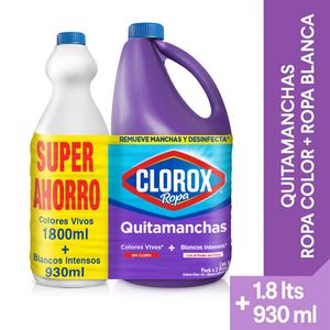 Quitamanchas Clorox Colores Vivos 1.8L + Quitamanchas Clorox Blancos Intensos x930ml