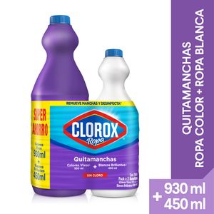 Quitamanchas Clorox colores vivos x930ml + blancos brillantes x450ml