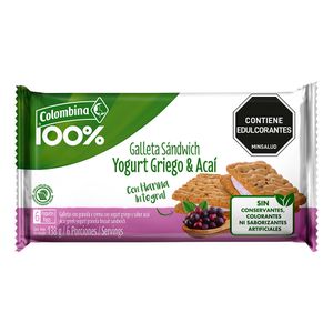 Galleta Colombina 100% sandwich yogurt griego acaí x 6 paquetes x 138 g