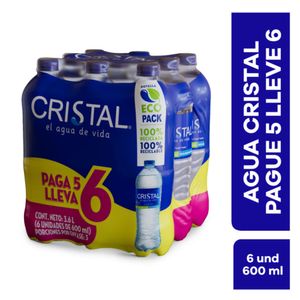 Agua Cristal pet x600ml Pague 5 Lleve 6