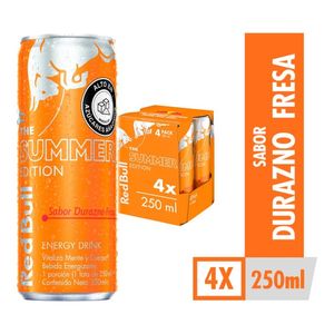 Bebida energizante Red Bull durazno fresa 4 pack x250ml
