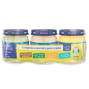 Tripack Compotas Gerber Sabores Surtidos 3 Frascos de vidrio x113g