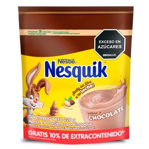 Bebida en polvo Nesquik chocolate bolsa x 200g gratis 10%