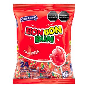 Chupeta Bon Bon Bum Rojo Fresa x 24und x 456g