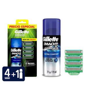 Repuesto Gillette Mach3 x4 Unidades + Gel de Afeitar