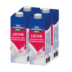 Leche descremada San Fernando deslactosada x4und x900ml c-u