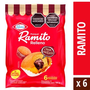 Ponqué Ramito Relleno Chocolate 31 grs x6 Und